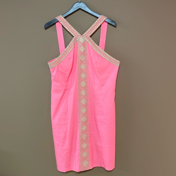 NWOT Lilly Pulitzer Vena Stretch Shift Dress Pink with Gold Detailing, Size 14 - Picture 3 of 9